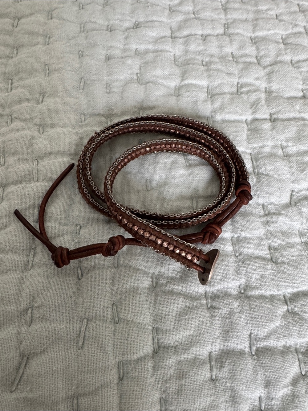 Chan Luu Brown Leather Wrap Bracelet with Metallic Accents